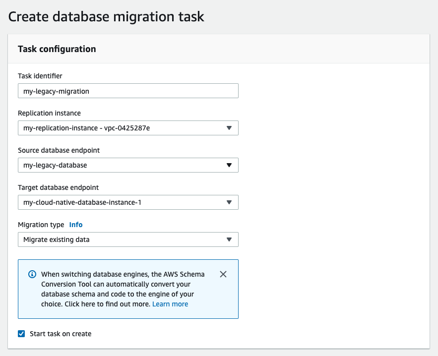 Set up the parameters of your replication task