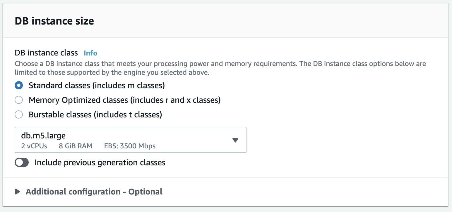 Choose the database instance size