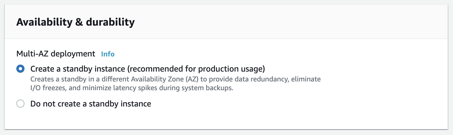 Decide whether to create a standby instance