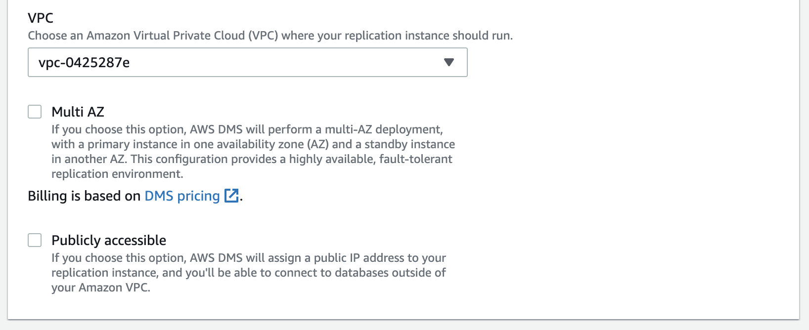 Continue configuring your replication instance