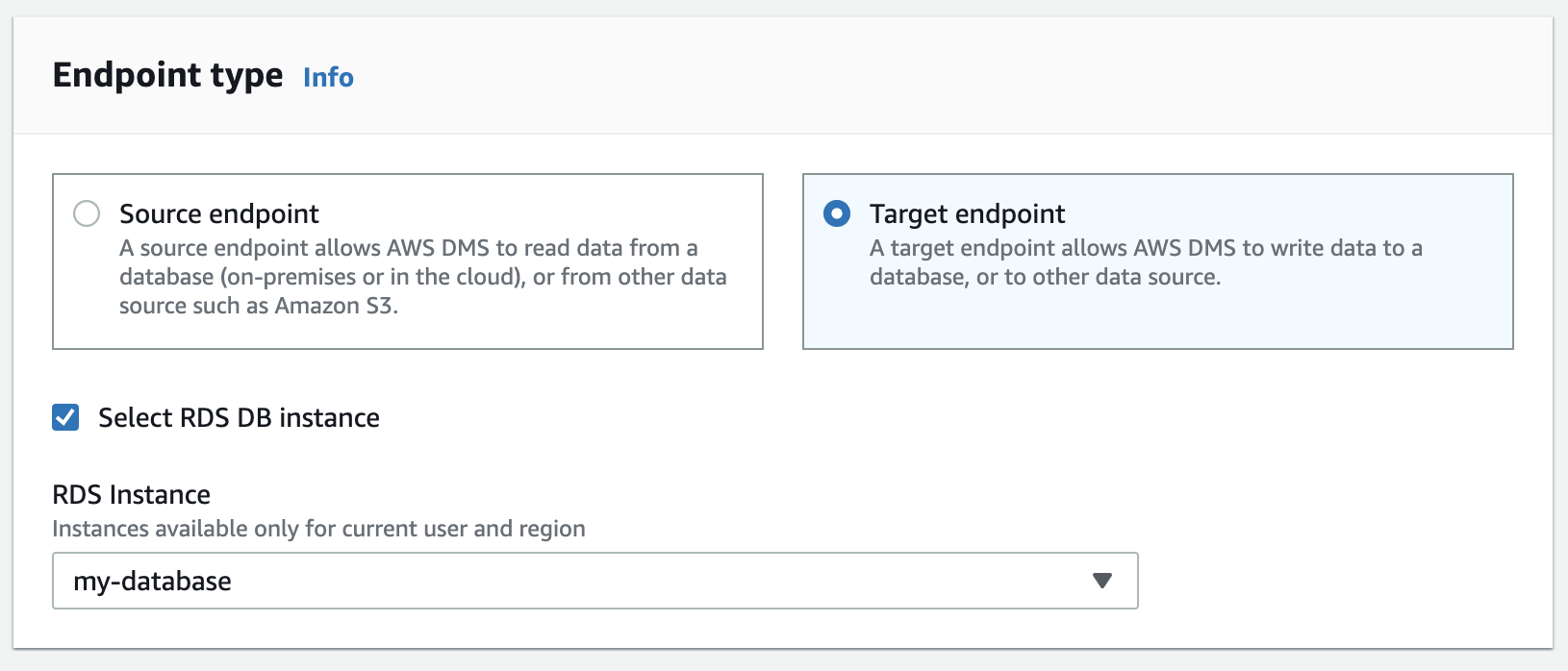 Choose to create a &quot;Target endpoint&quot;