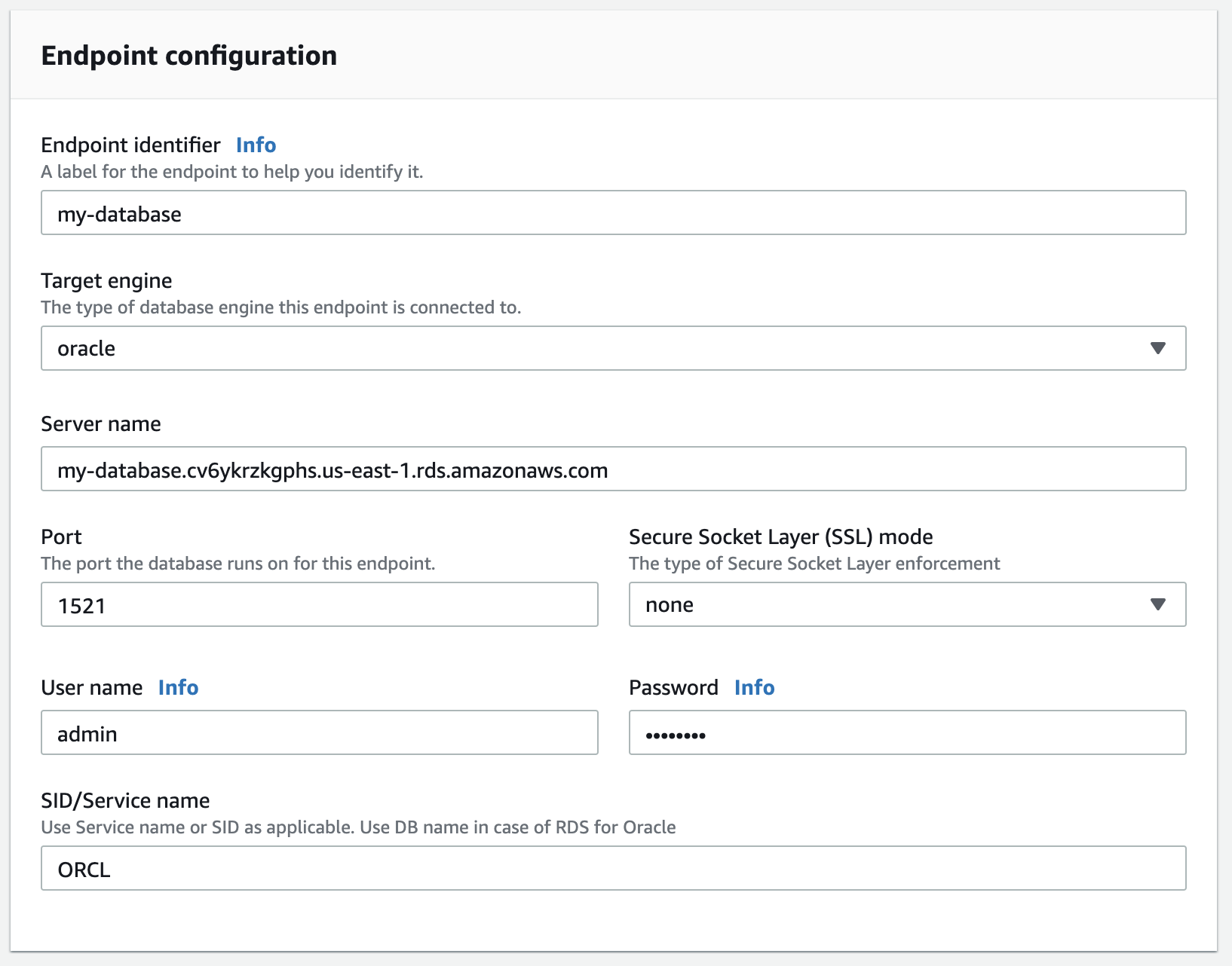 Enter your password and a database name near the bottom of the section