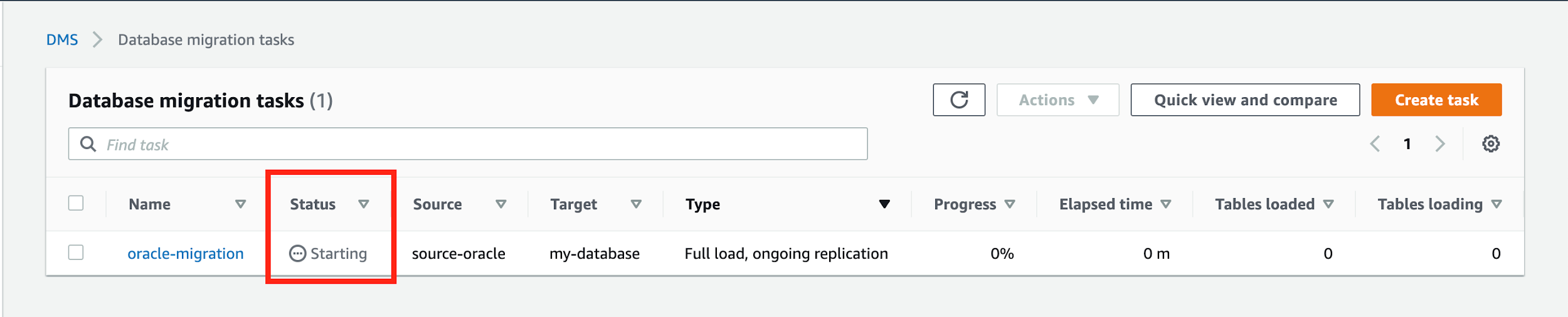 After the task is initialized, its &quot;Status&quot; is &quot;Starting&quot;