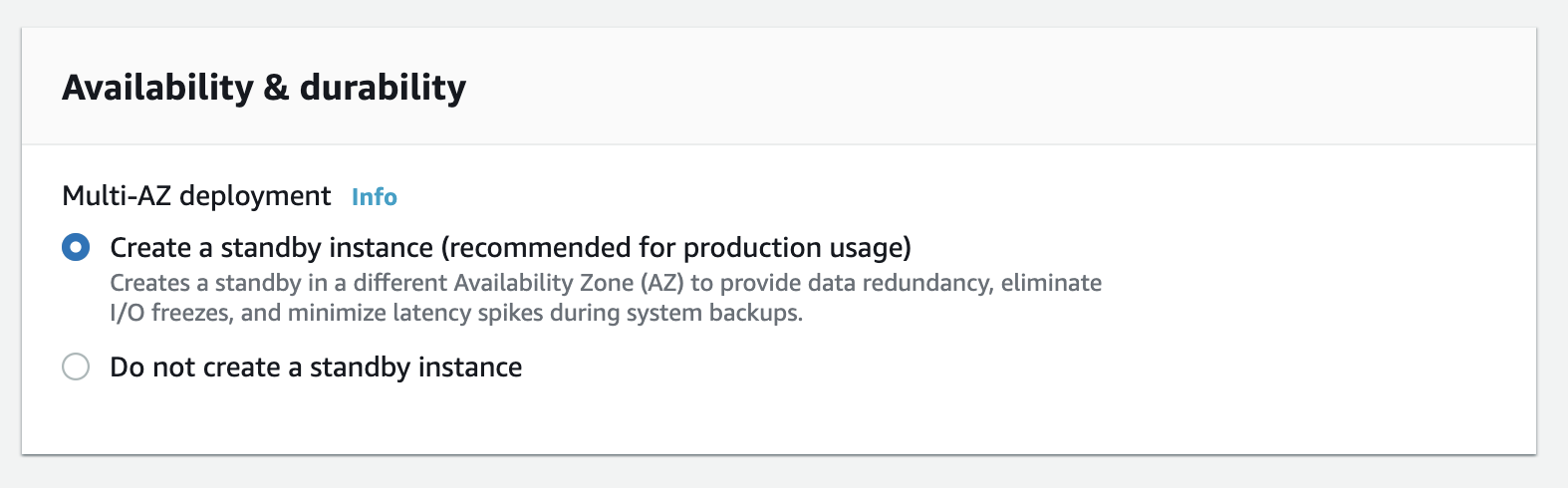 Decide whether to create a standby instance