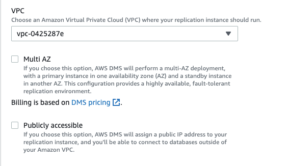 Continue configuring your replication instance