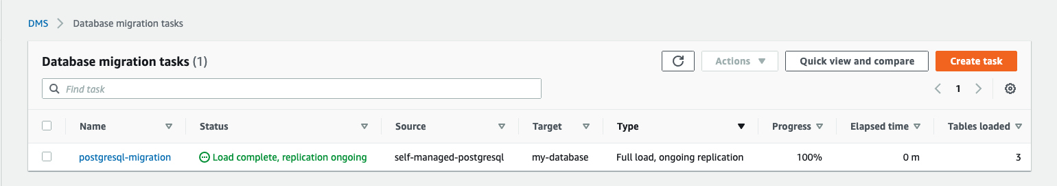 After the migration of existing data is complete, any updates to your source database are copied to your target database