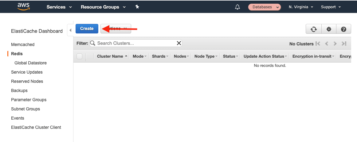 Choose &quot;Create&quot; to create a new cluster