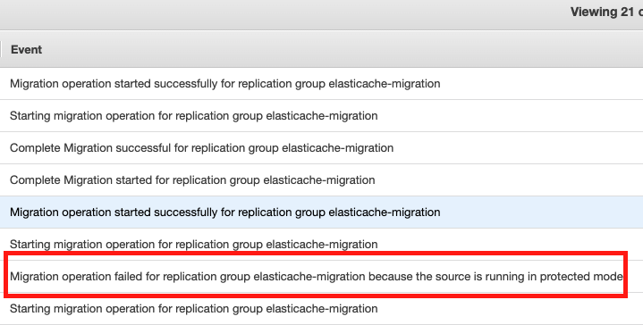 The &quot;Event&quot; page shows you information about your migration, including when it started, when it completed, and if it failed