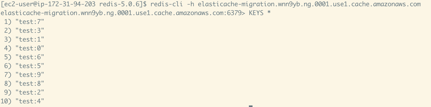 You should see the 10 test keys you inserted into your self-managed Redis cluster