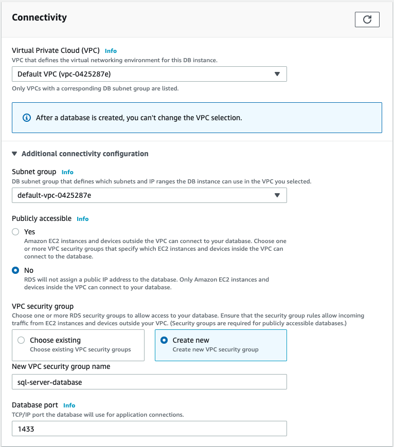 Specify connectivity details