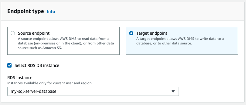 Choose to create a &quot;Target endpoint&quot;