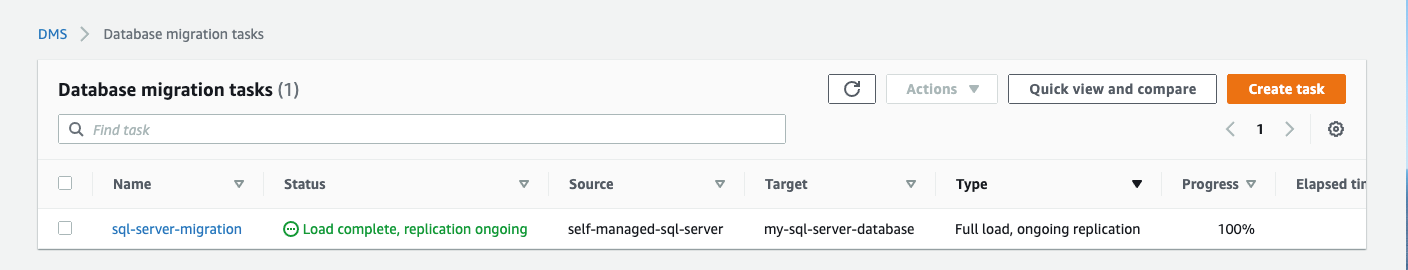 After the migration of existing data is complete, any updates to your source database are copied to your target database