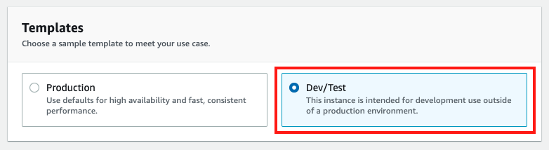 Choose the &quot;Dev/Test&quot; template