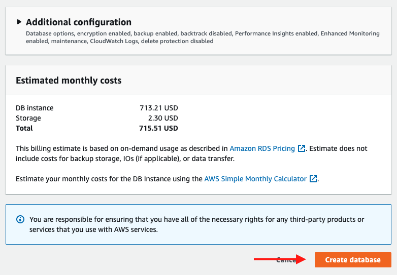 Choose &quot;Create database&quot; to create your database