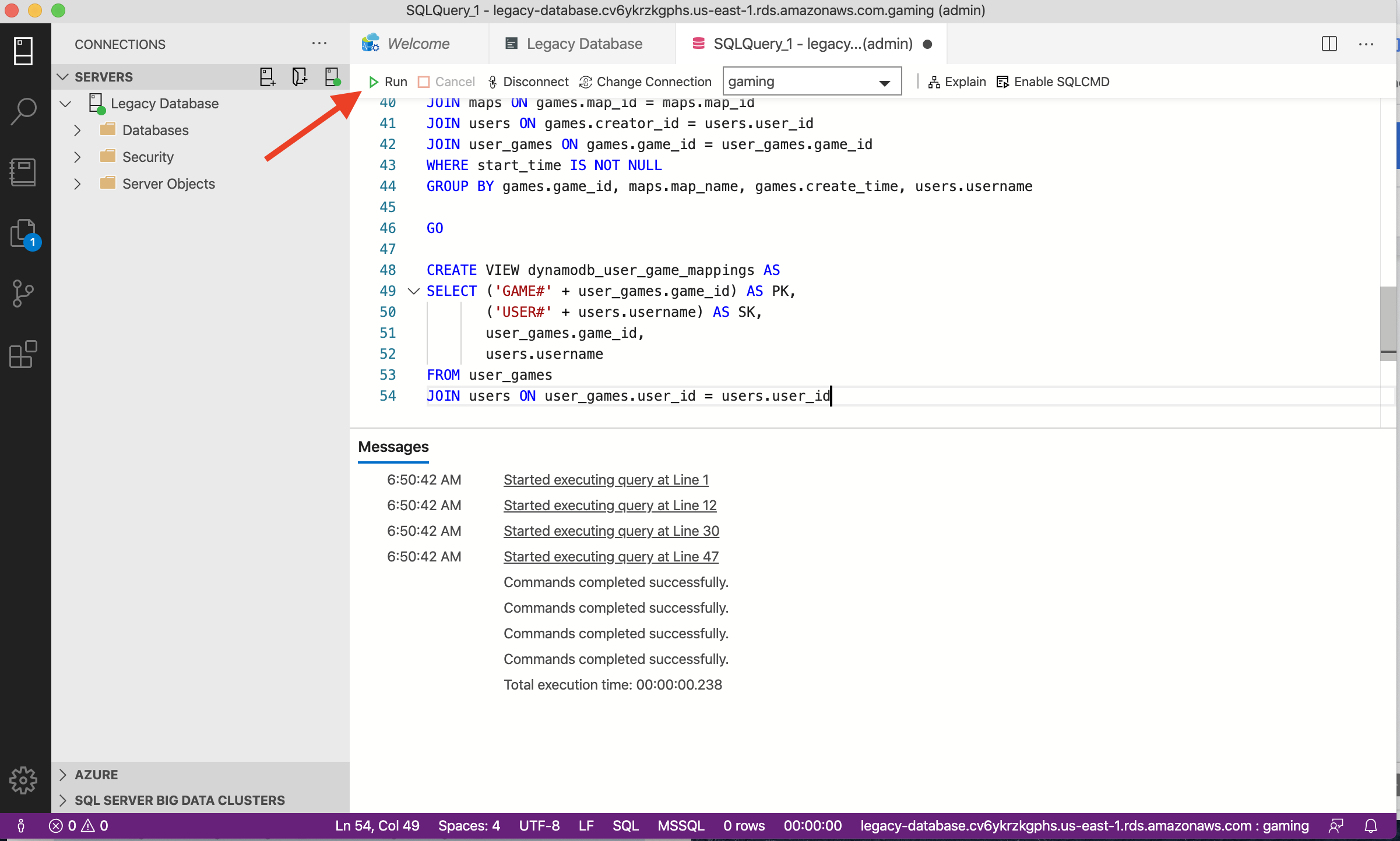 Create some migration tables in your SQL Server database to make the migration easier