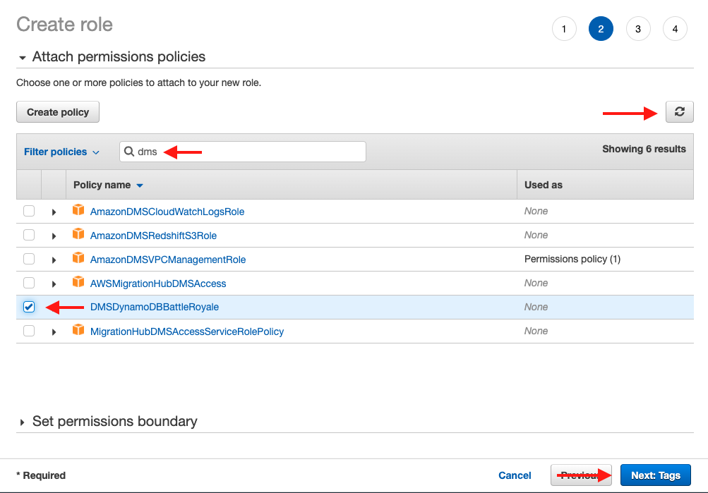 Find your policy name and choose the check box next to it