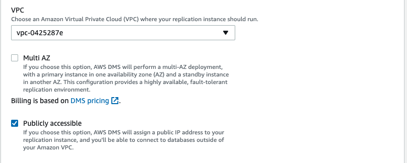 Choose the same VPC in which you provisioned your SQL Server database