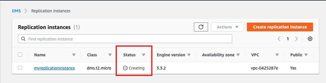 The instance&rsquo;s &quot;Status&quot; is &quot;Creating&quot; while AWS provisions and initializes your instance