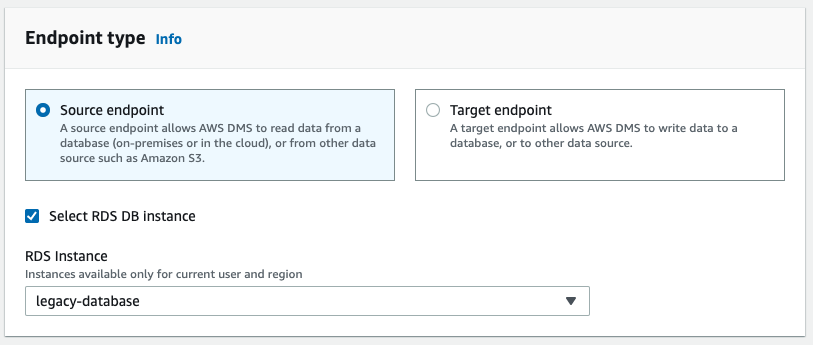 Choose to create a &quot;Source endpoint&quot;