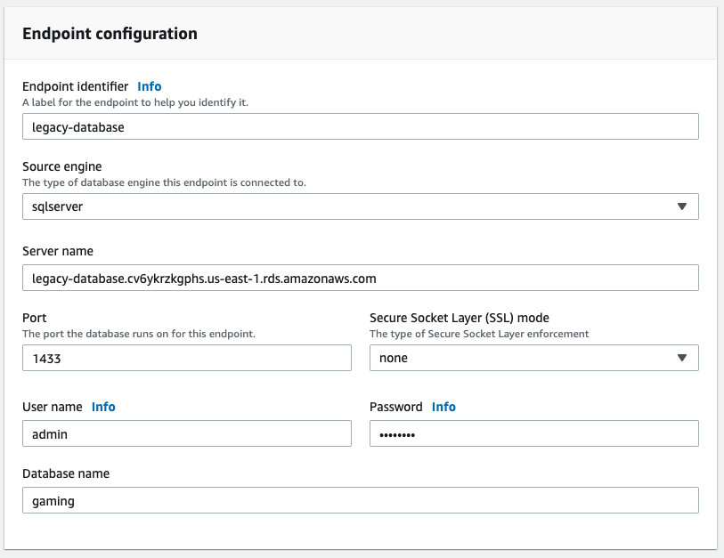 Enter your password and a database name near the bottom of the section