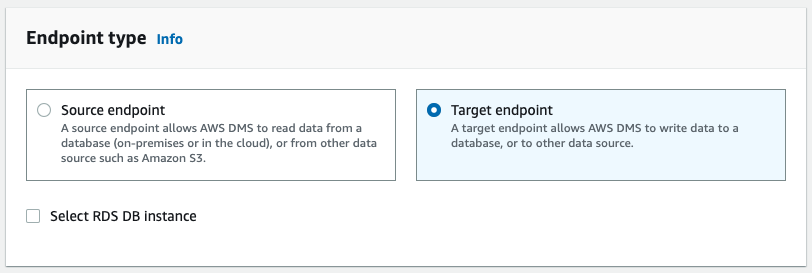 Choose &quot;Target endpoint&quot; in the &quot;Endpoint type&quot; section