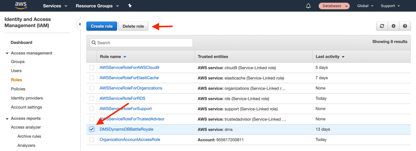 Delete the IAM role and policy that you created for AWS DMS to use in the migration