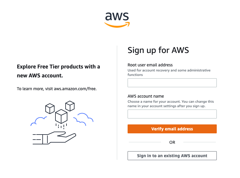 AWS アカウントのサインアップページ。