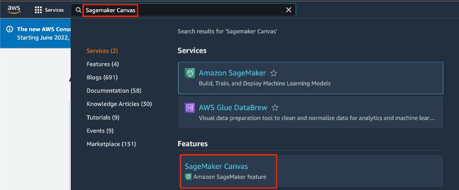 &Eacute;tape&nbsp;2&nbsp;: acc&egrave;s &agrave; Amazon SageMaker Canvas