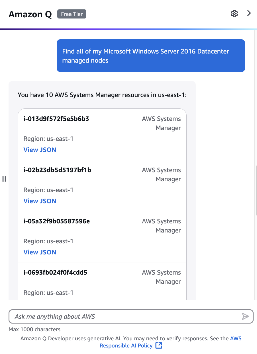 Query in Amazon Q Developer