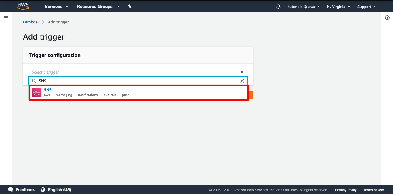 Select SNS services from drop down