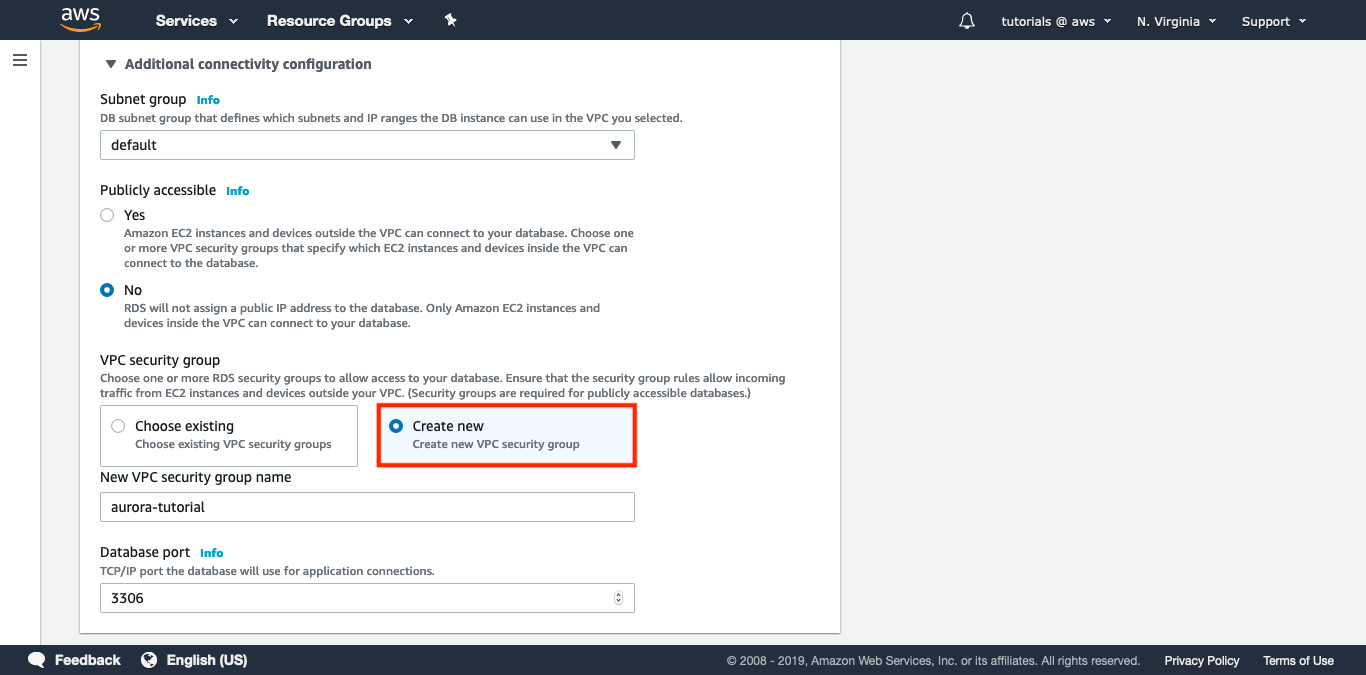 Create new VPC security group