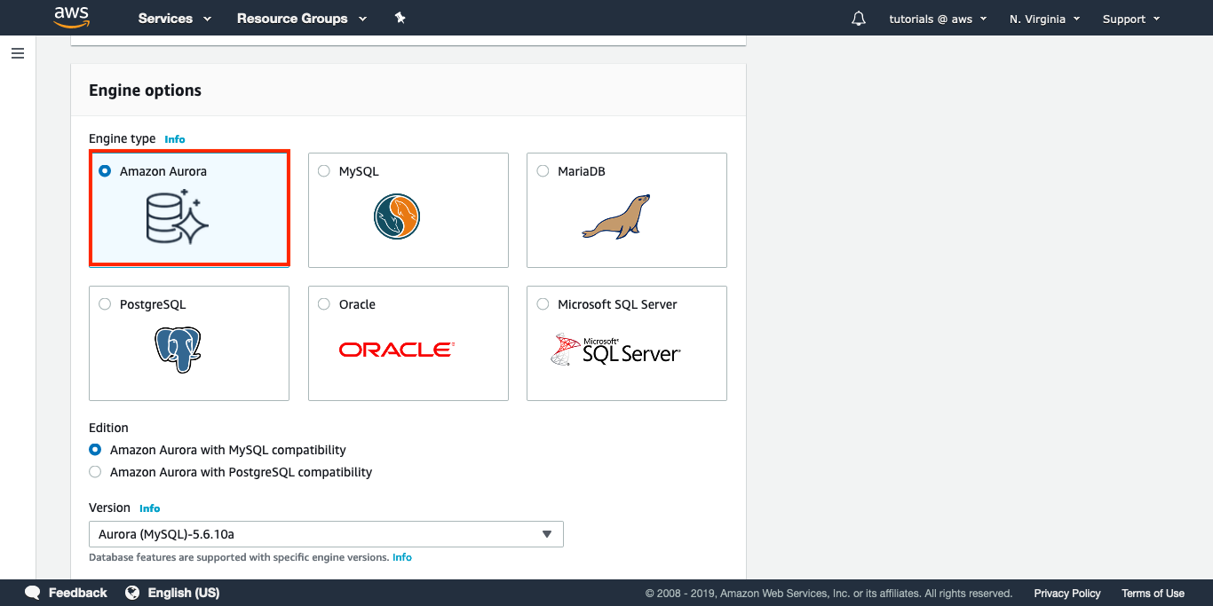 Select Amazon Aurora with MySQL