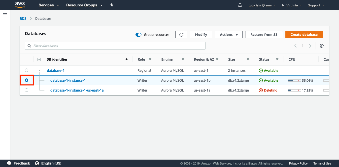 Select the primary instance