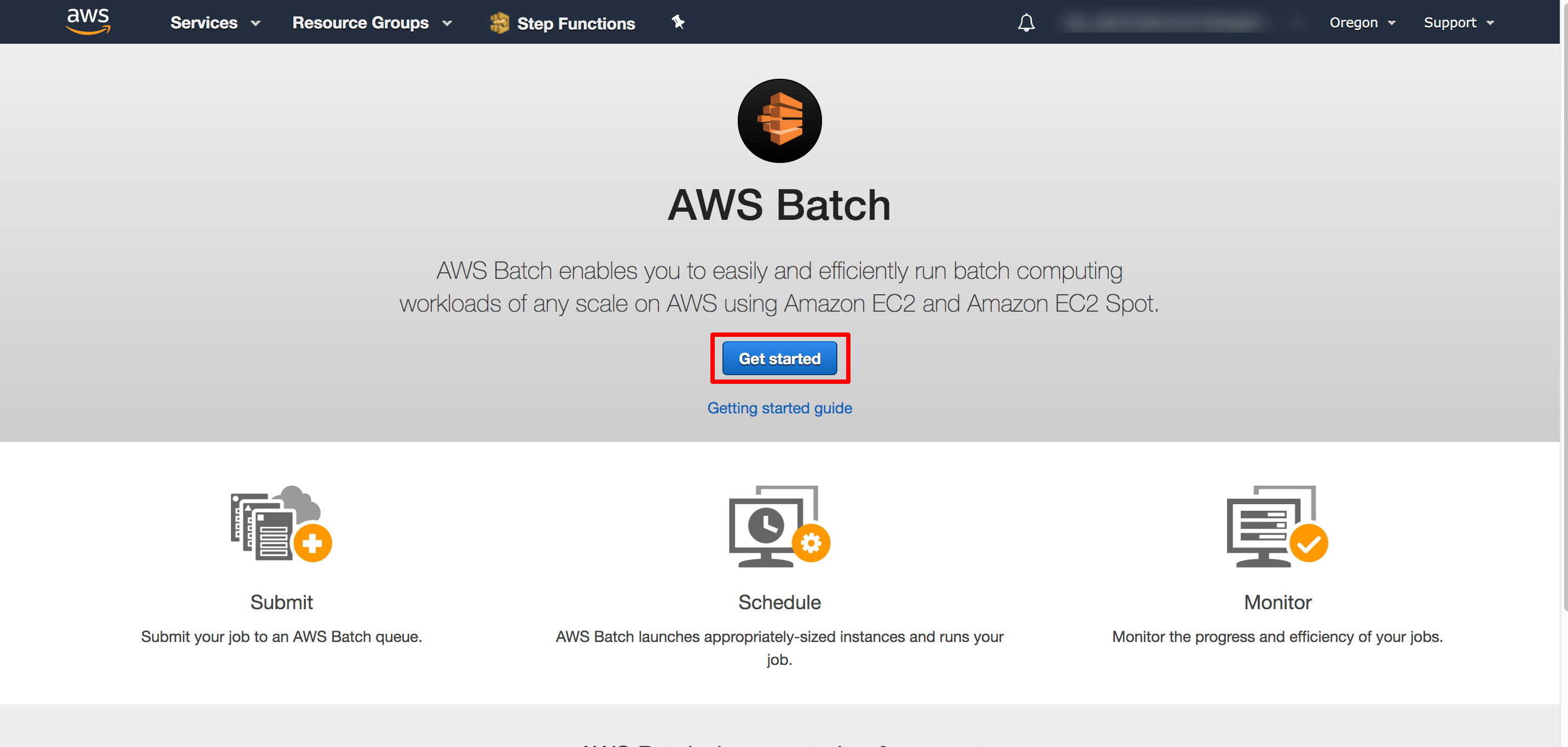 AWS Batch console