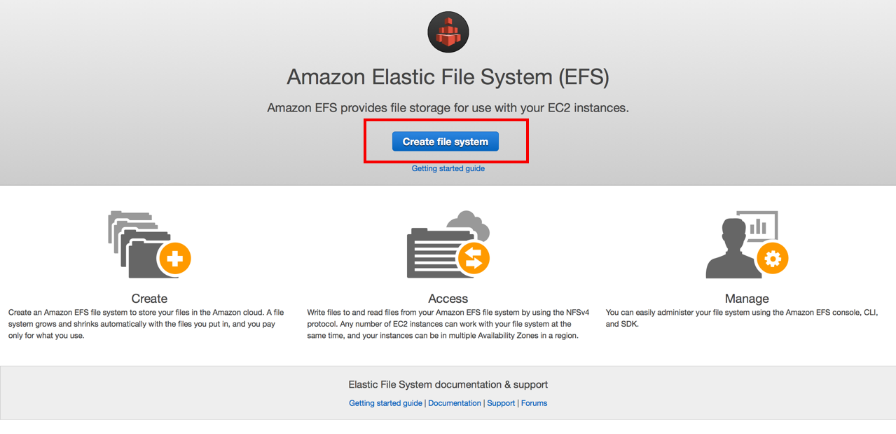 How to create file. Elastic file System. To create a file. Getting the System Version.