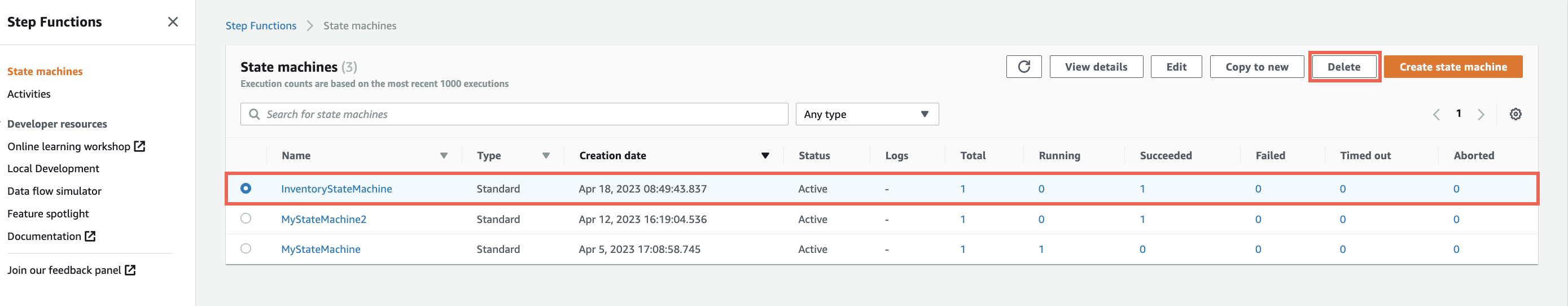 In the State machines window, click on your InventoryStateMachine and select Delete