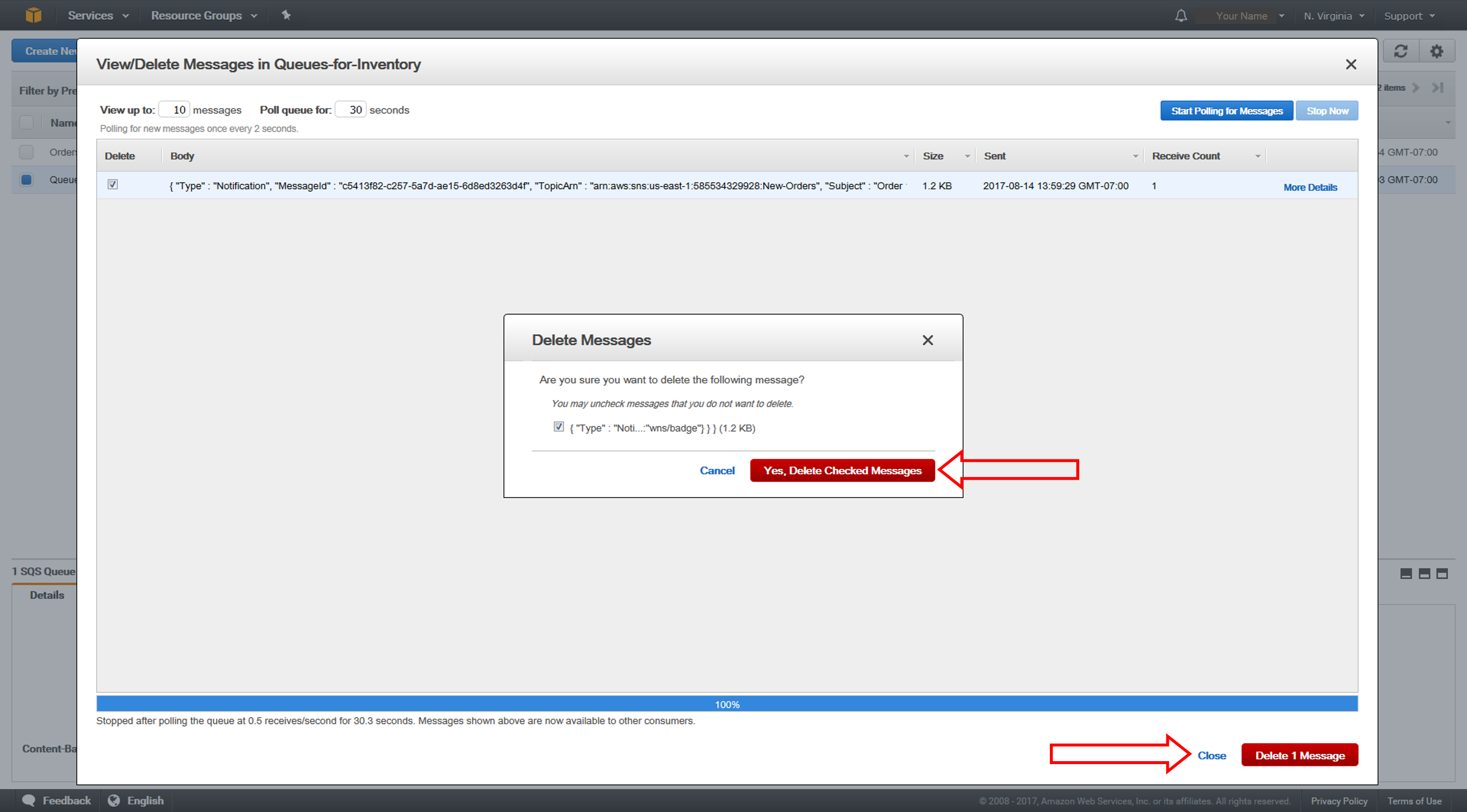 Para confirmar la acci&oacute;n, haga clic en Yes, Delete Checked Messages (S&iacute;, eliminar los mensajes marcados)