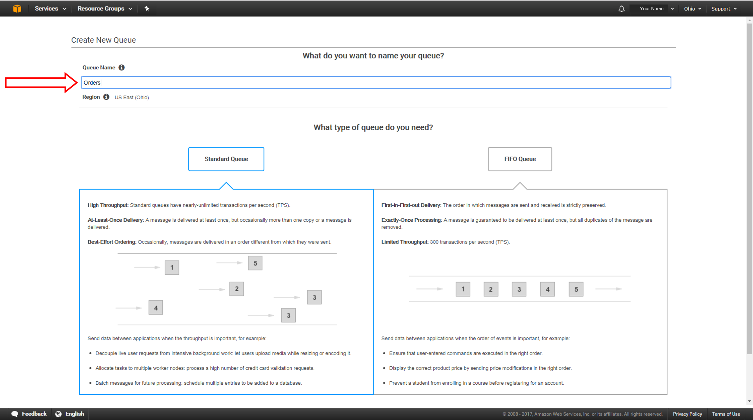 Enter Orders in the Queue Name field