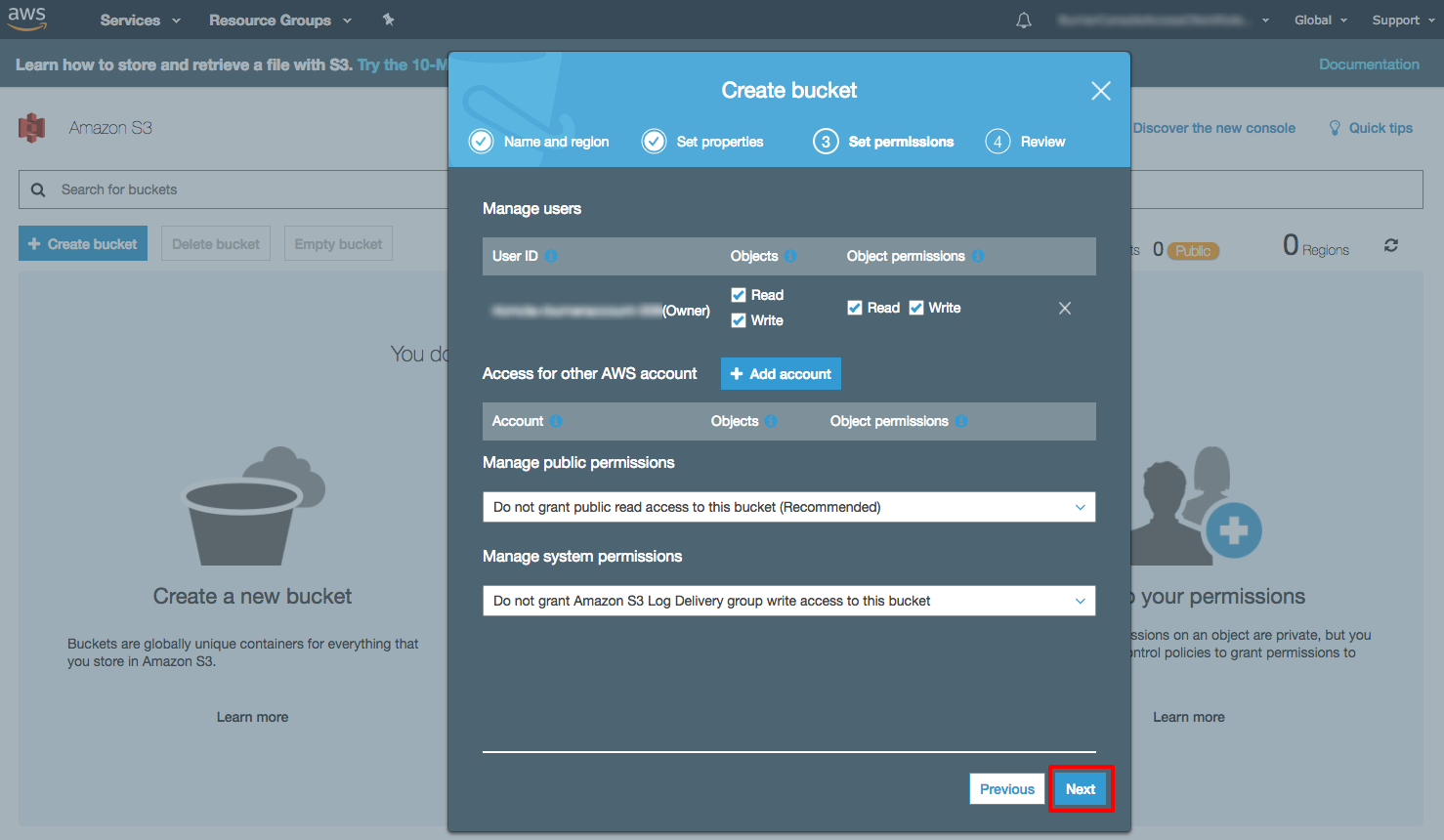 S3 bucket permission settings