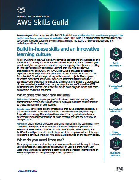 imagen en miniatura del folleto de informaci&oacute;n general de AWS Skills Guild