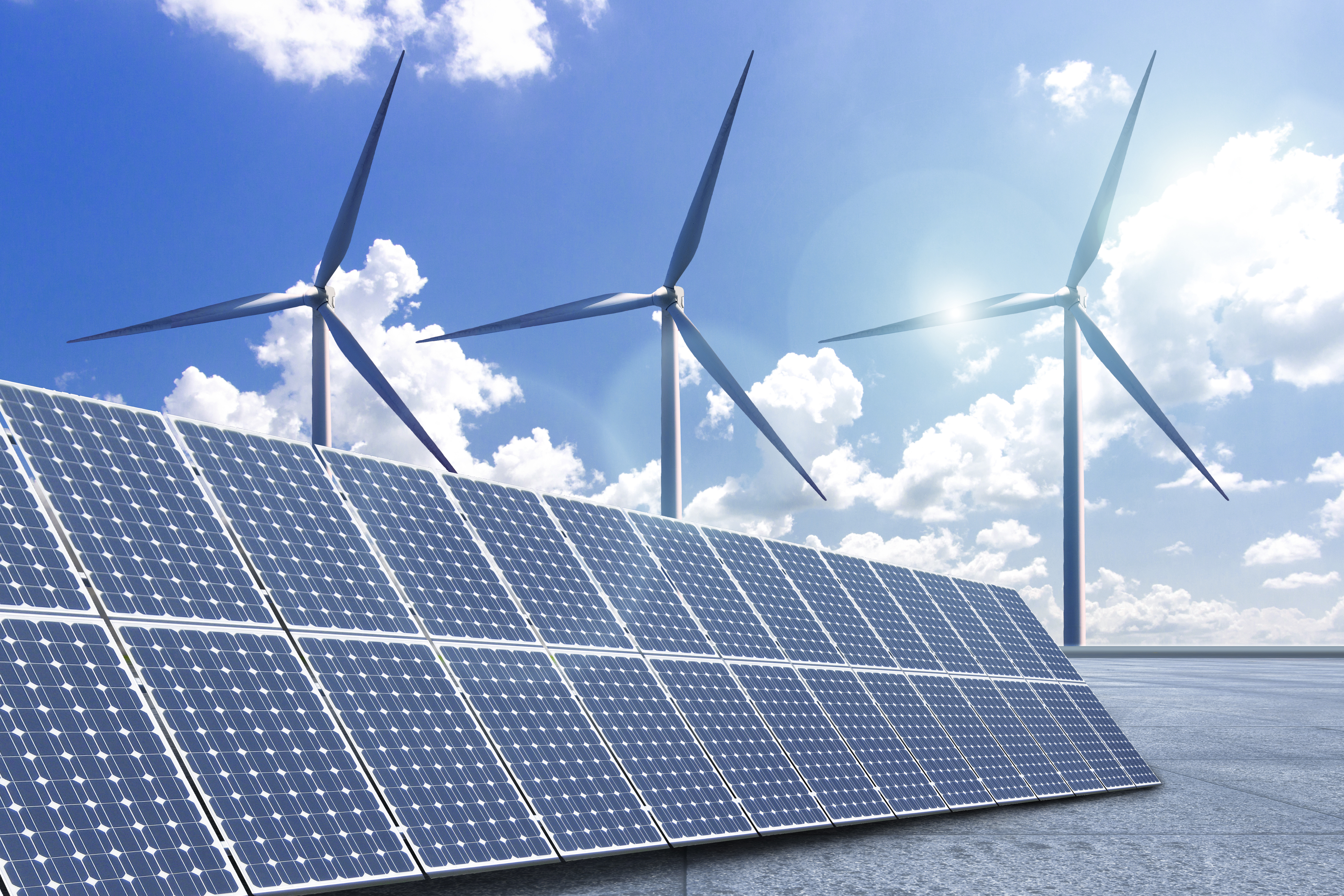 New energy, cities use solar energy and wind power